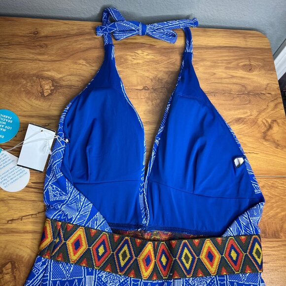 WET Swimwear Halter One Piece Swimsuit Size S Cobalt Aztec Plunging Neckline NWT - Picture 5 of 10